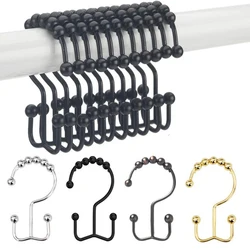 12 Pcs Stainless Steel Shower Curtain Hook Ring Metal Roller Ball Sliding Double-Sided Hook For Bathroom Shower Rod Curtains