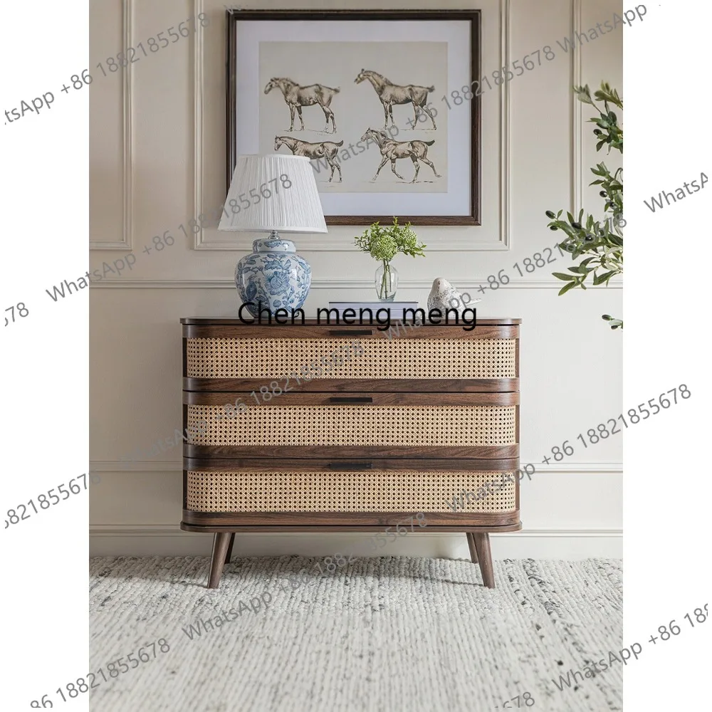 

Средневековый шкаф из массива дерева и ротанга с тремя ящиками, ретро-шкаф для хранения вещей в домашнем интерьере, цвет орех.