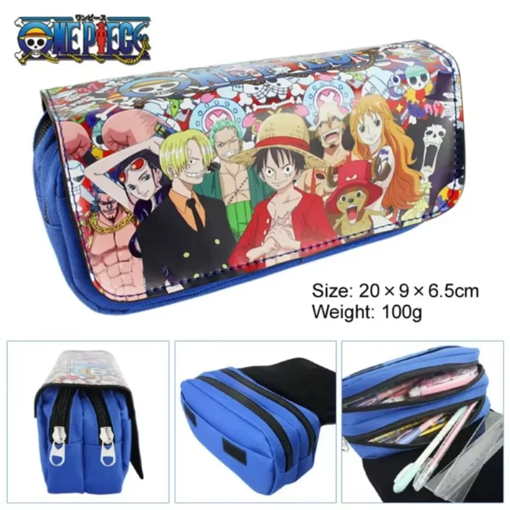 One Piece Print Double Zipper Bag Cute Cartoon Ship Pattern Canvas Pen Case School Spacious Stationery Storage Box