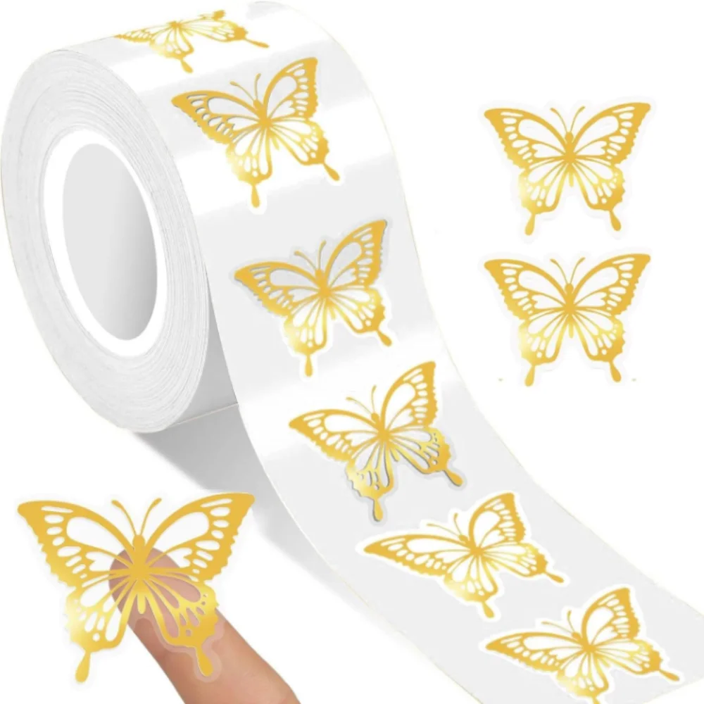 Labels Waterproof Butterfly Stickers Golden Gold Foil Decorative Stickers Exquisite Cute Gold Foil Stickers Laptop