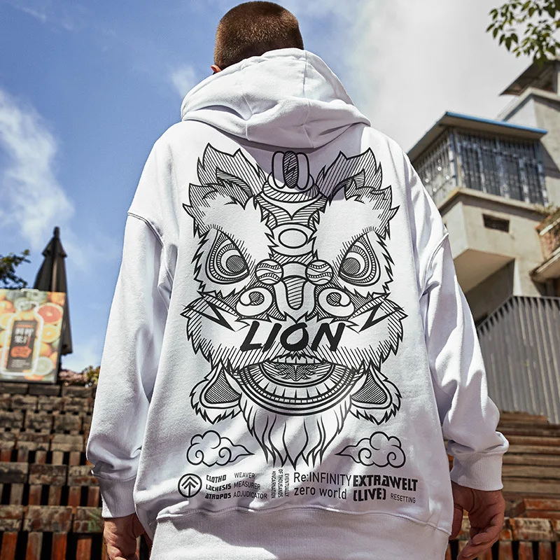 2023 New Year Autumn/Winter Hooded Red New Year Couple Sweater with Velvet Trendy Brand Large Men's Lion Awakening Coat