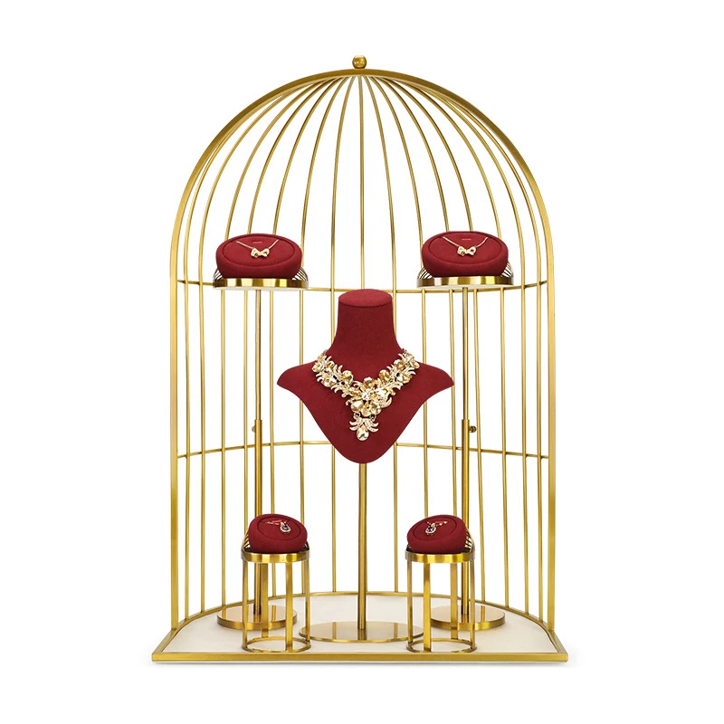 

Showcase jewelry display rack, wine red microfiber jewelry display props, necklaces, rings, earrings, bracelets display stand