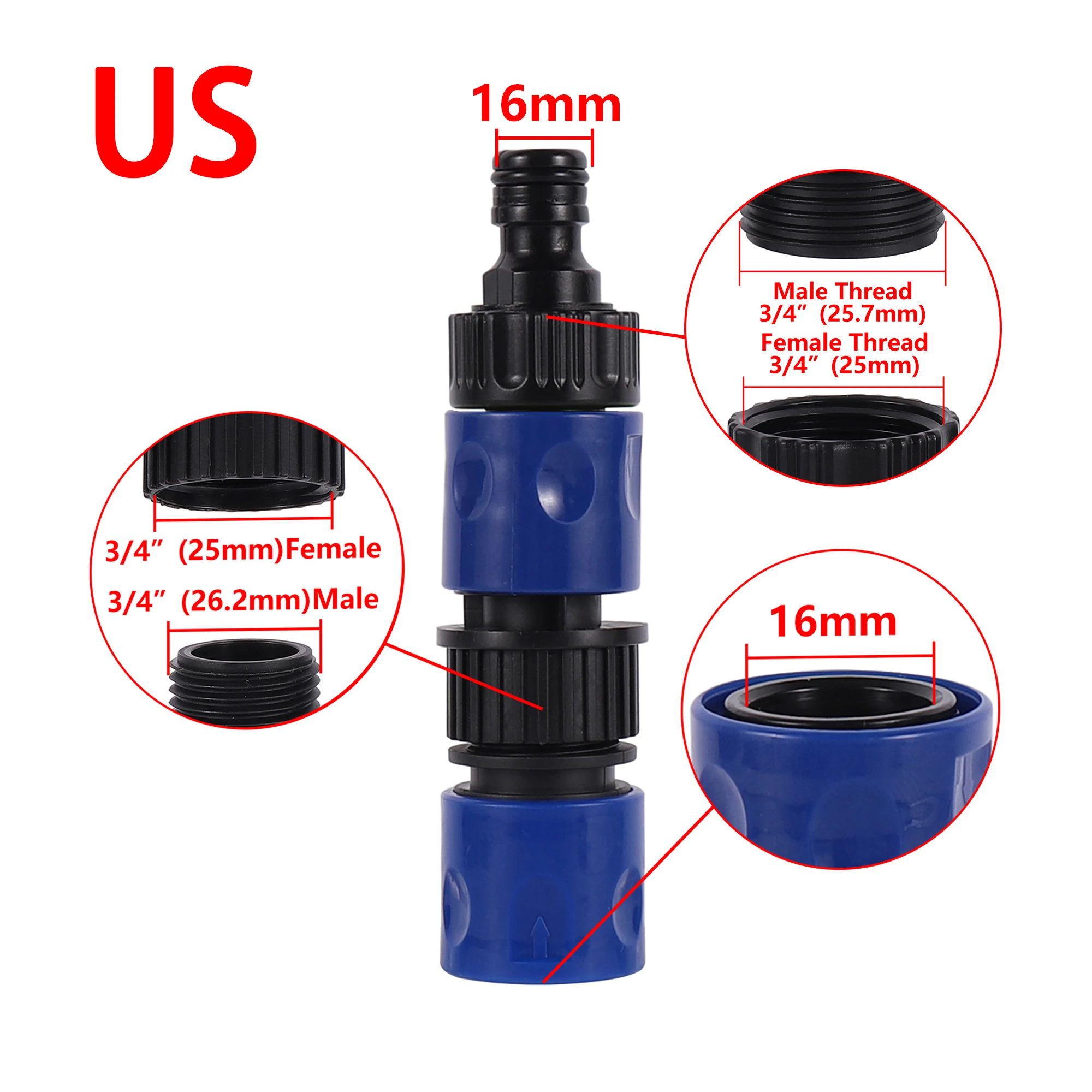 Quick Connector Nipple US/EU Thread 3/4 Inch Male Threaded Hose Pipe Adapter for Garden Tubing Drip Irrigation Watering System