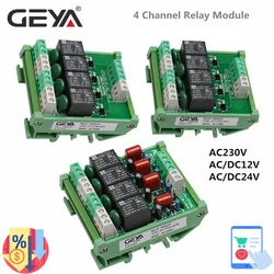 GEYA 4 Channel Relay Module 1 SPDT DIN Rail Mount 5V 12V 24V DC/AC Interface Relay Module for PLC 230V