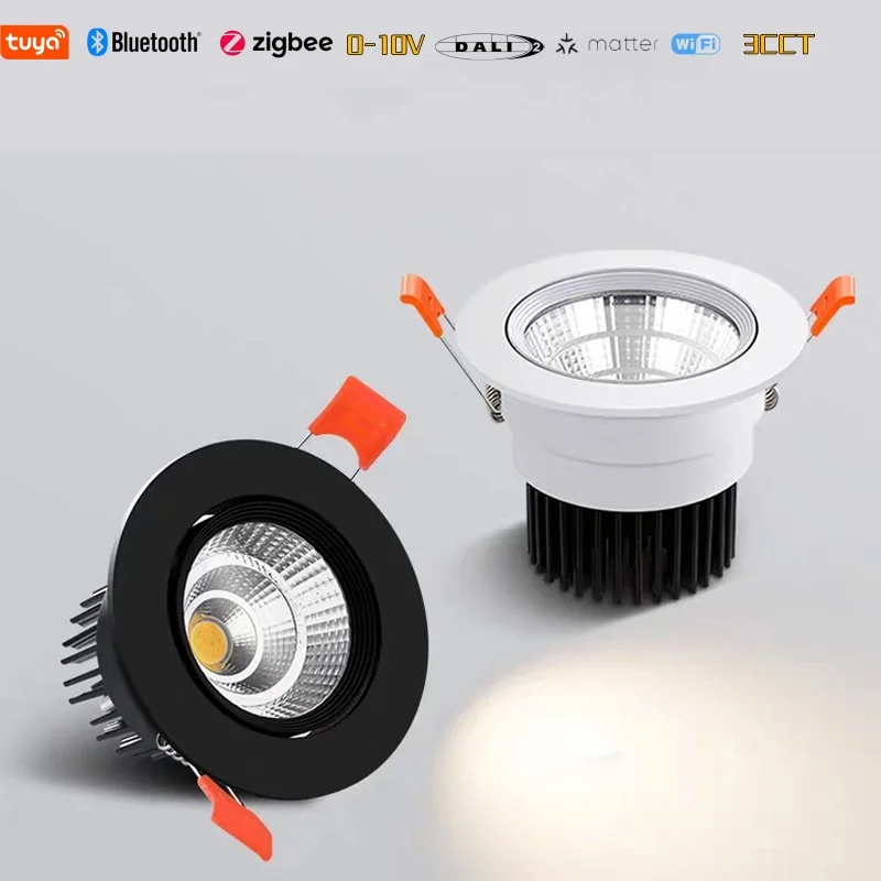 Embedded COB Spotlight Dali 0-10V LED Downlight Tuya Bluetooth Zigbee Ra95 Smart Dimmable Aluminum AC110V 220V Indoor Lighting