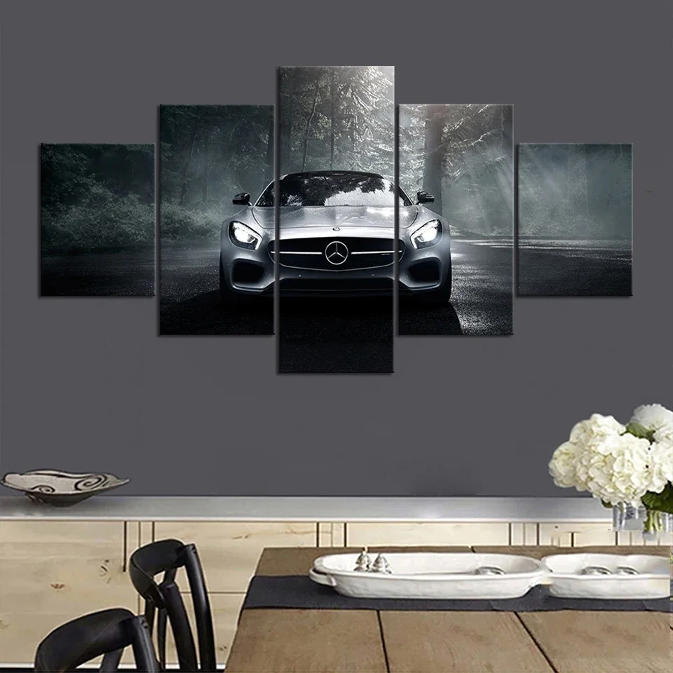 No Framed Canvas 5Pcs Sports Car Landscape Posters HD Wall Art Pictures Decoration Living Room Accessories Home Decor Paintings