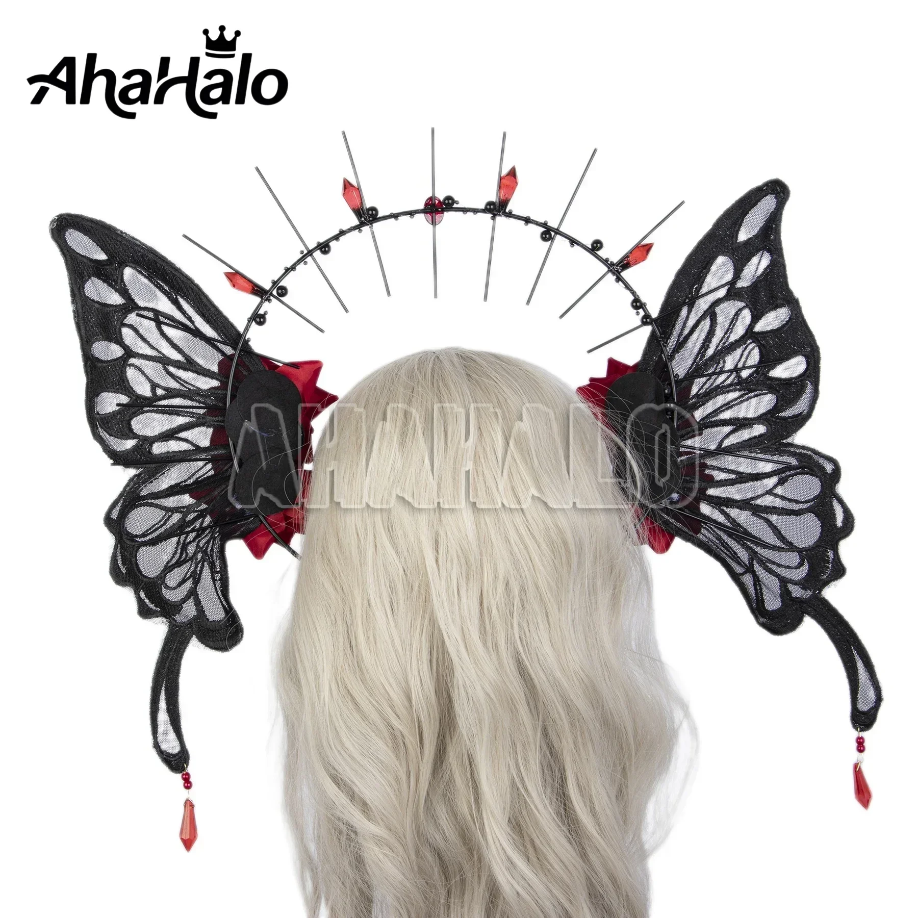 Gothic Lolita Halo Crown Headpiece Women Girls Black Mary Butterfly Angel Wings Headwear For Halloween Costumes