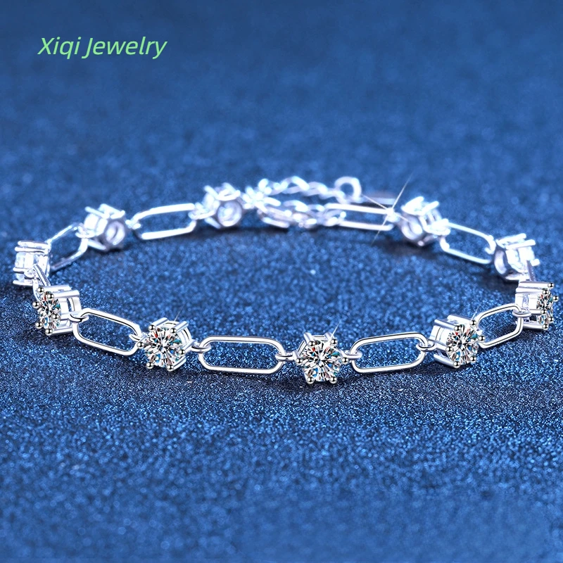 

Xiqi Jewelry S925 Sterling Silver GRA Certified 3 Carat Moissanite Ladies' Bracelet Versatile, Light Luxury, Luxurious and
