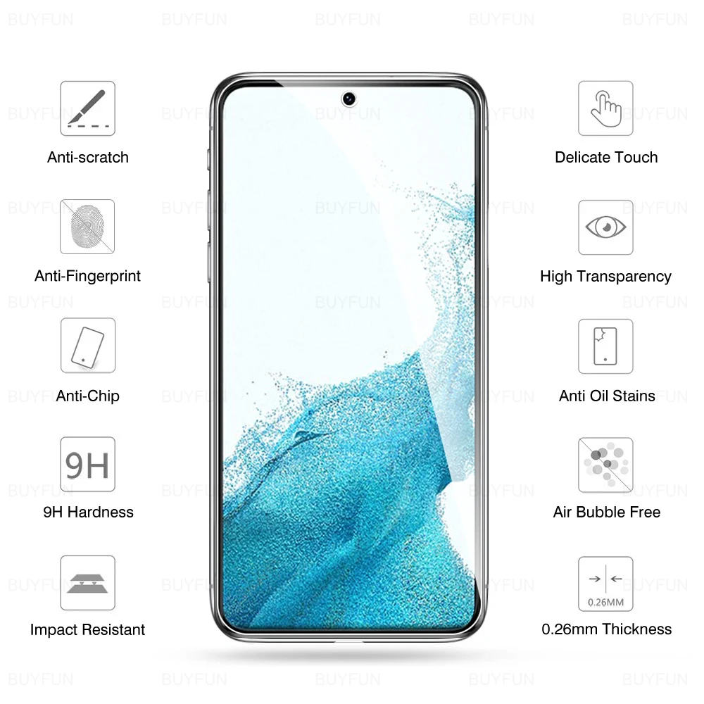 휴대폰 낙하 방지 렌즈 보호 필름, 삼성 S22 S23 HD 강화 유리 필름, 6in 1