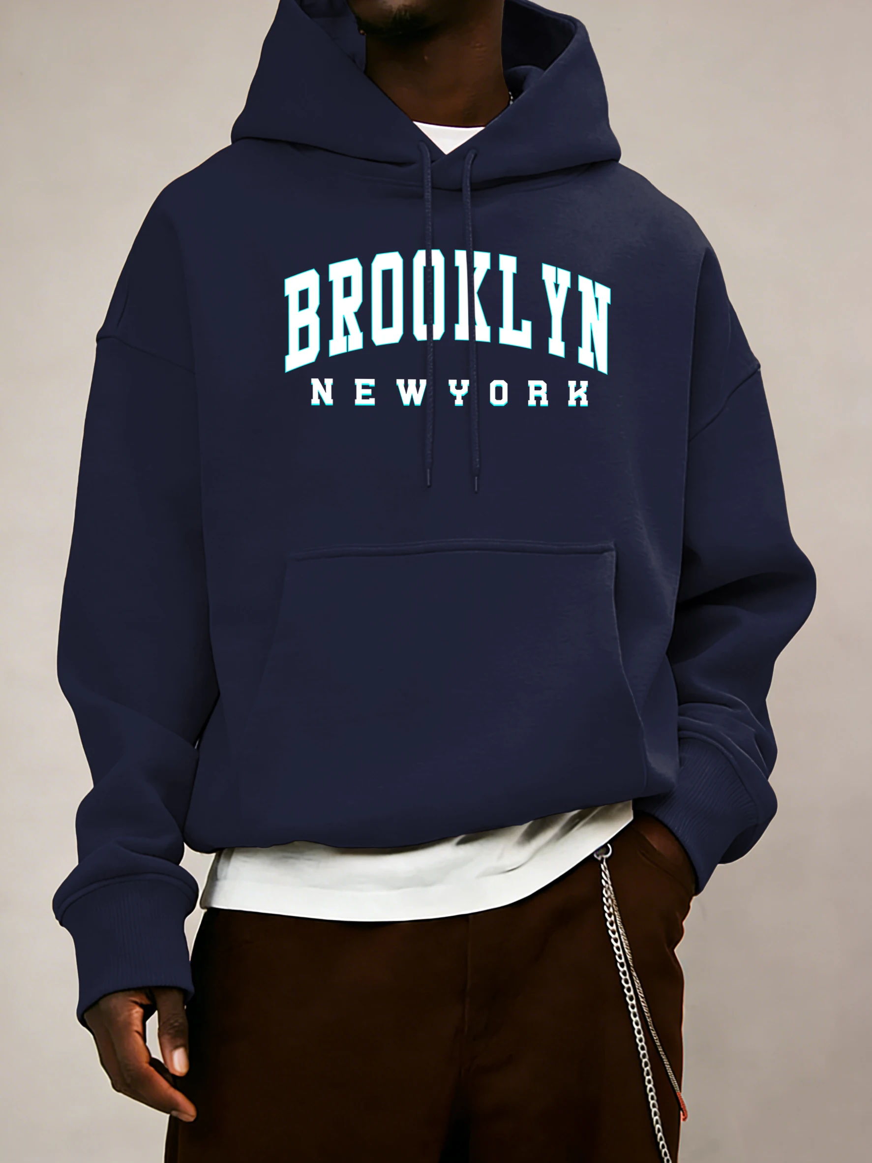 

Brooklyn New York с принтом, мужская классическая уличная одежда, универсальная толстовка в стиле хип-хоп, осенняя флисовая одежда, свободная спортивная одежда унисекс с карманами