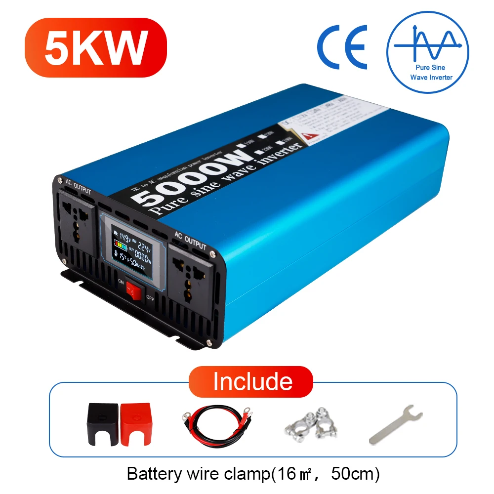 5000W inverter Pure Sine Wave 12V/24V 220V Voltage LCD Display Transfer Converter Charging Voltage Converter Solar Car Inverter