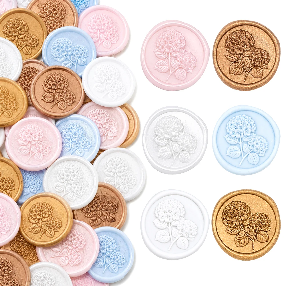 20Pcs 3D White Hydrangea Floral Wax Seal Stickers,Self-Adhesive Envelope Seals, Decorative Stickers for Wedding Invitations Gift