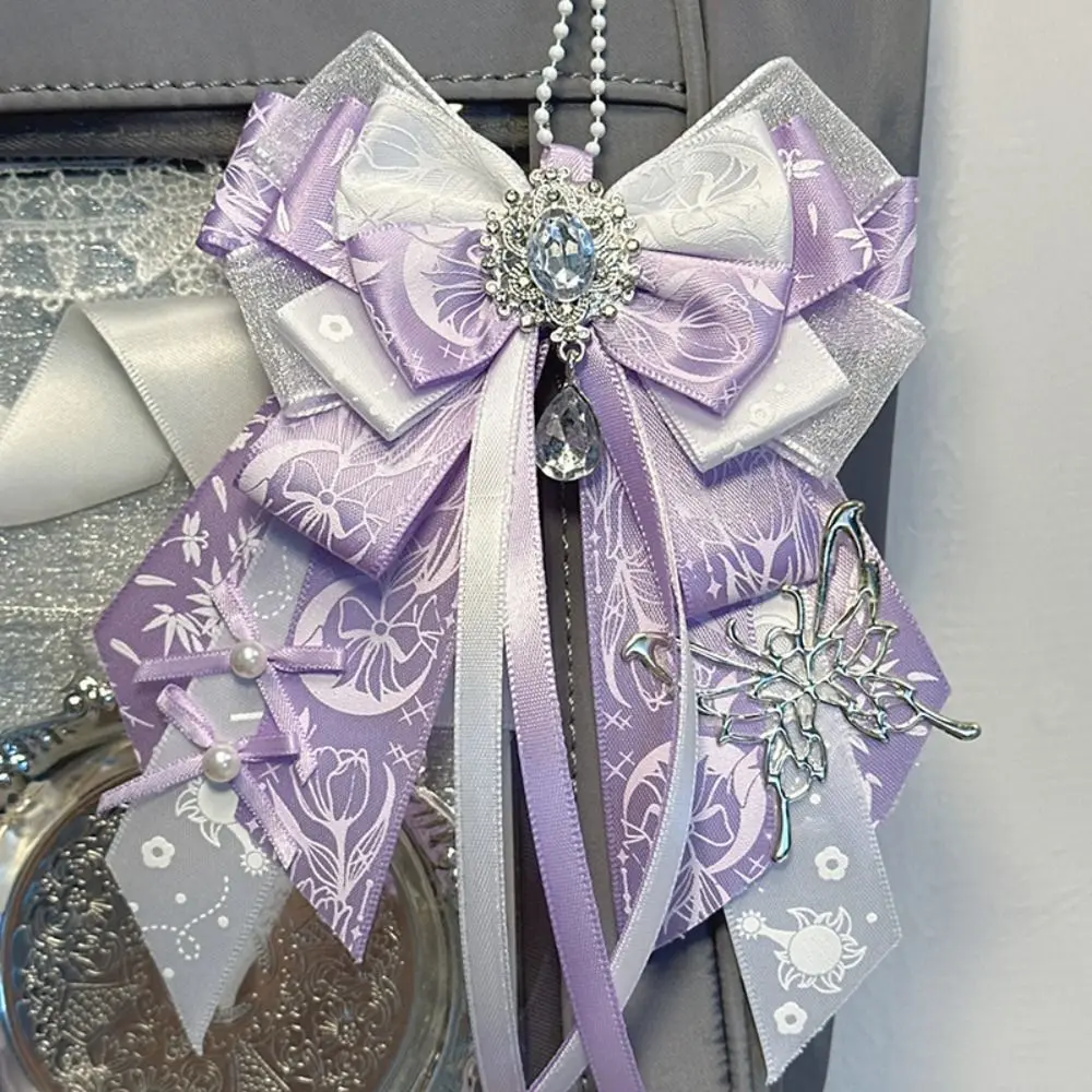 Double Layer Ribbon Itabag Decoration Long Streamers Knot Bowknot DIY Lolita Merch Decoration Handmade Jewelry with Pin