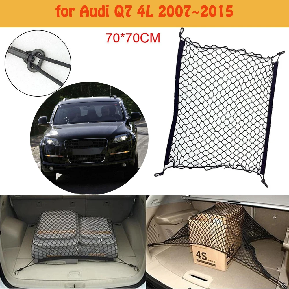 for Audi Q7 4L 2007~2015 Car Boot Trunk Network Hooks Mesh Net Cargo Organizer Storage Car Accessories Luggage Elastic Mesh