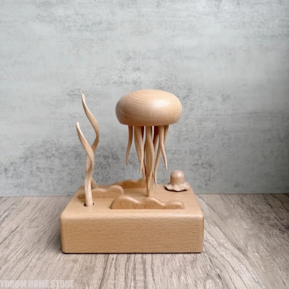 Wooden Handicraft Mechanical Jellyfish - Stress Relief Healing Desktop Ornament for Living Room Home Decor