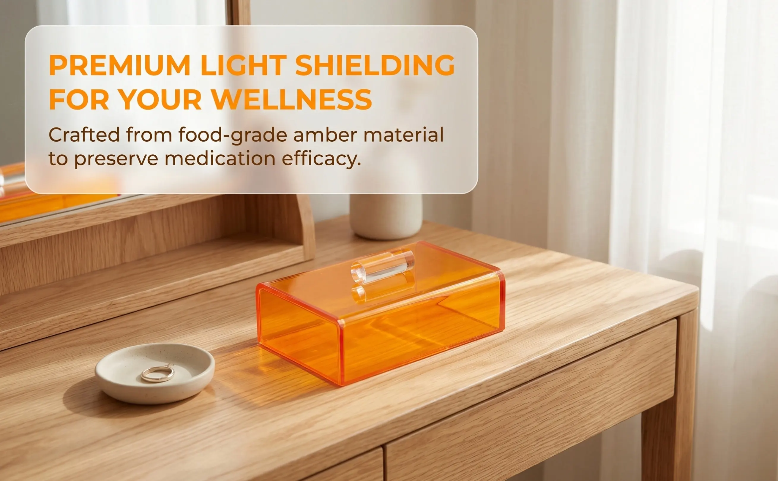 Lightproof Medicine Storage Box Portable Mini Pill Holder Clear Orange Uv Shield Small Portable Case for Light Sensitive