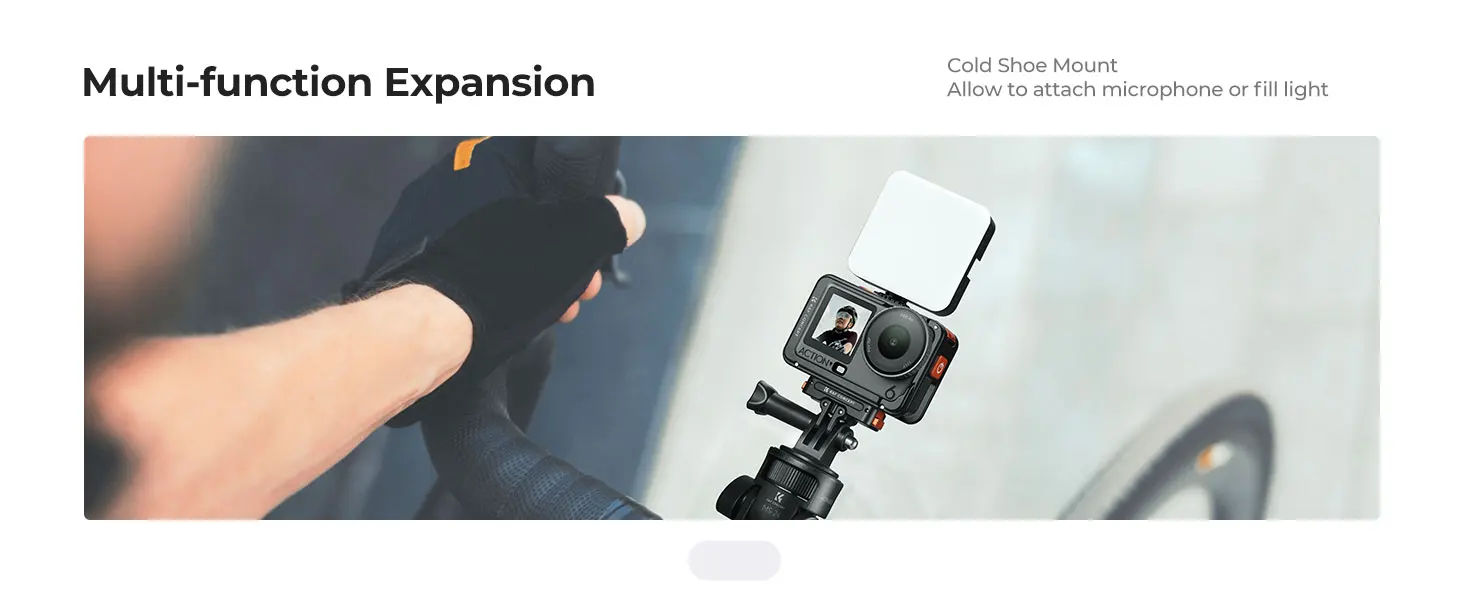K&F CONCEPT Aluminium-Schutzmetallkäfig für DJI Osmo Action 6, werkzeuglose Schnellmontage, Cold Shoe, 1/4"-Gewinde, integrierte – Detail 9