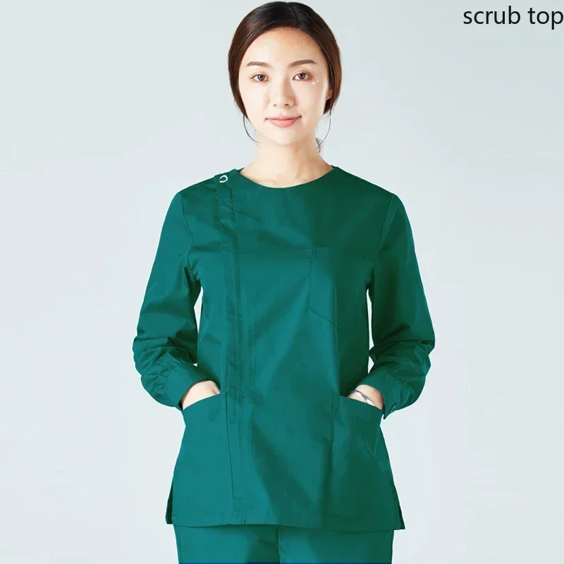 Long Sleeve Medical Clothes Women Zipper Opening Scrub Coat Round Collar Cotton Nursing Uniform Spa Workwear Doctor Overalls Vet