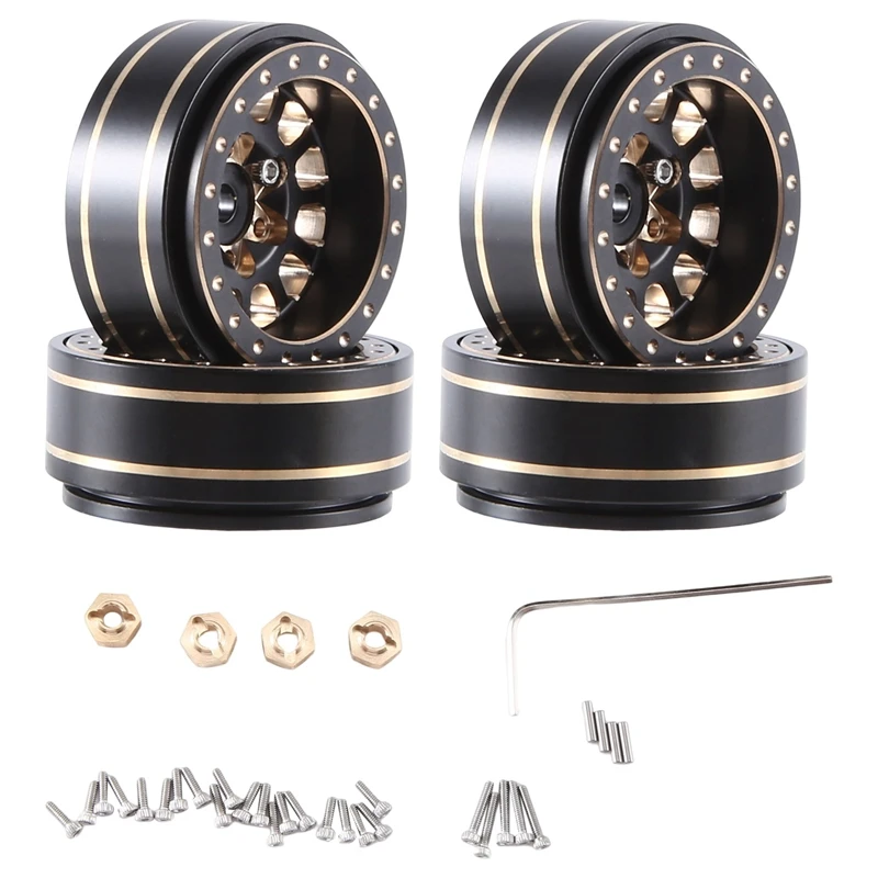 

4Pcs RC Car 1.0 Plus Wheel Rim Brass Wheel Rim And Wheel Hex Hub Adapter For TRX4M 1/18 RC Crawler Car Upgrade Parts