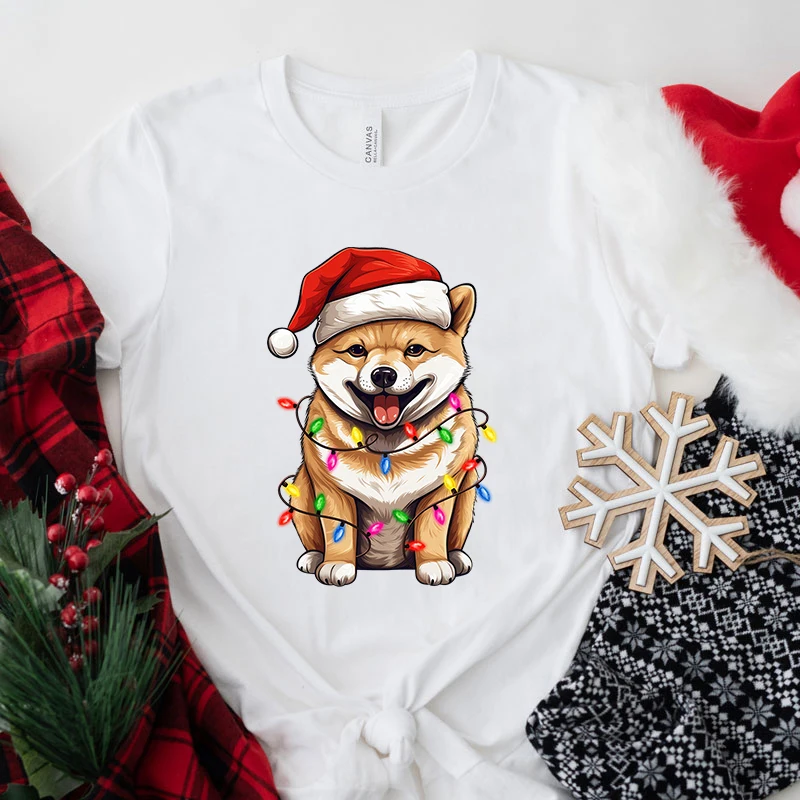 

New Christmas Dog Print T Shirt Women Men Short Sleeve Tops Tees Summer Fashion Loose Casual T-Shirt