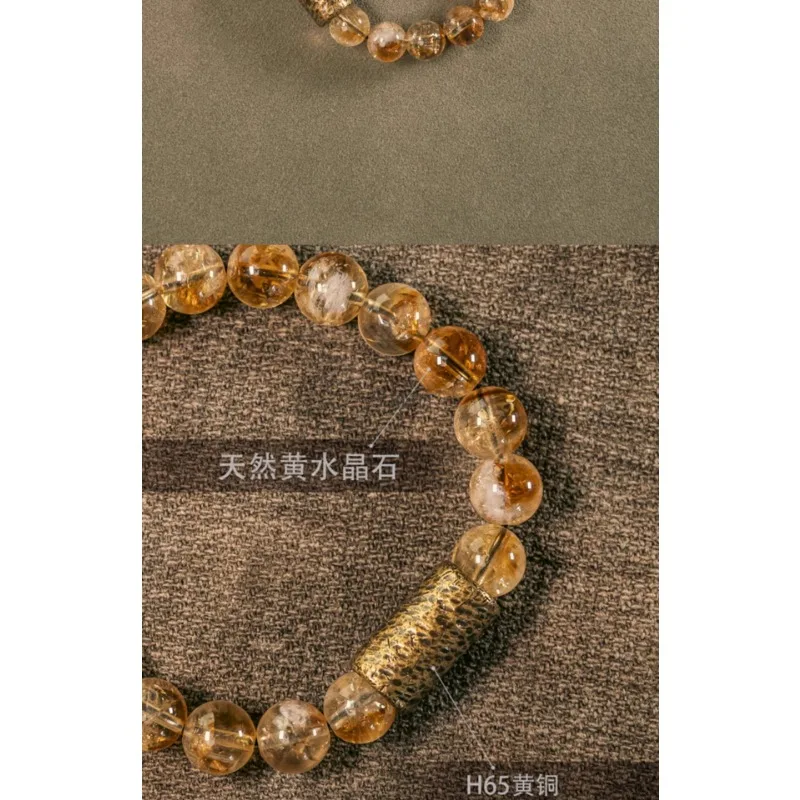 シトリンカラークリスタルラウンドビーズブレスレット女性のレトロなデザイン単円多用途カップルブレスレットメンズアクセサリー