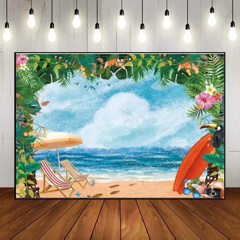 Summer Hawaiian Pool Beach Tropical Surfing Background Banner Photo Decoration Photography Backdrops Travel Party Birthday