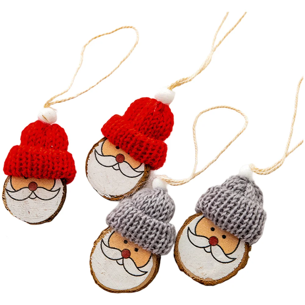 حلي سانتا كلوز الخشبية الصغيرة 4 عبوات زينة شجرة عيد الميلاد للعطلات DIY شجرة عيد الميلاد المعلقات المعلقة زينة سانتا