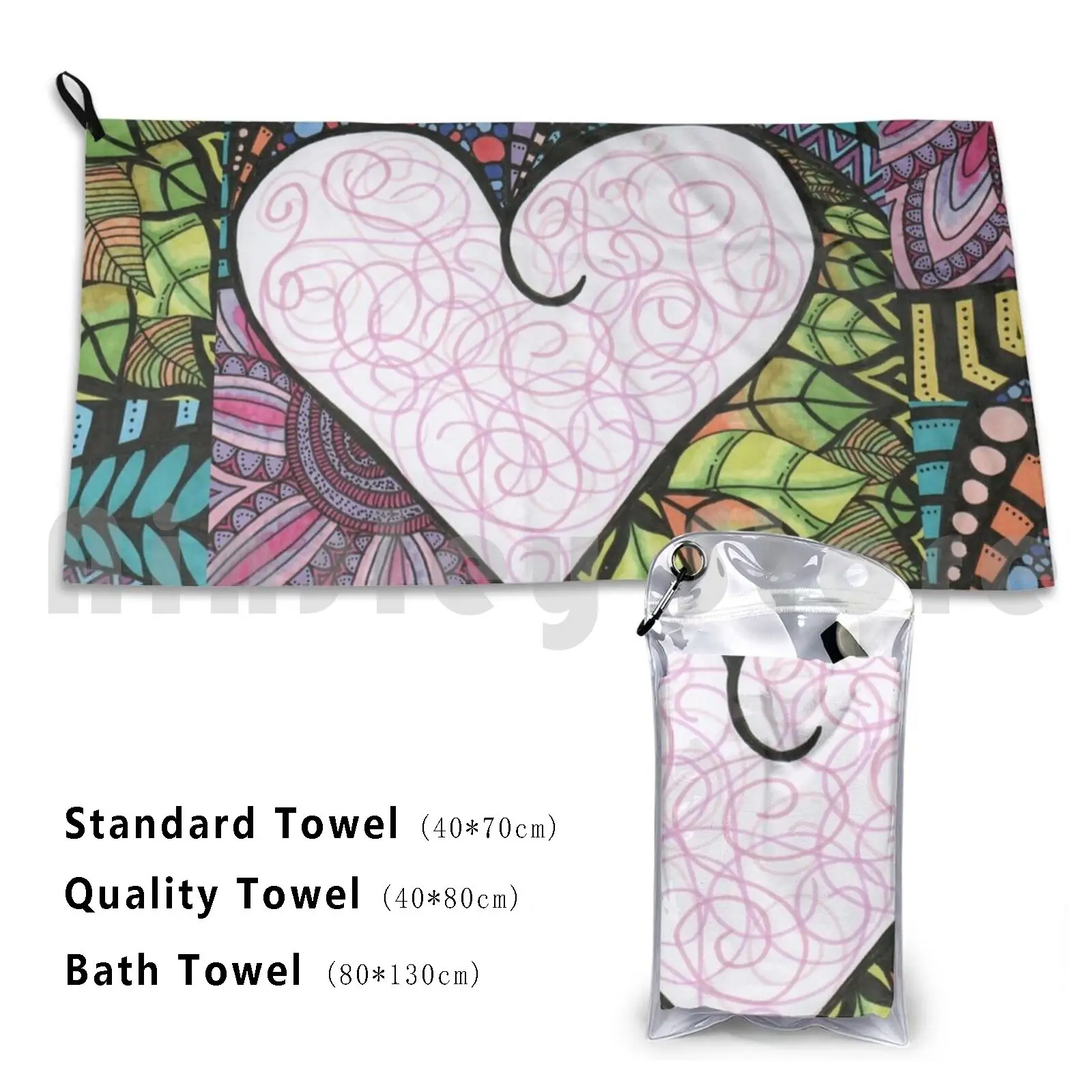 Tangled Heart Bath Towel Beach Cushion Heart Doodle Bright Valentines