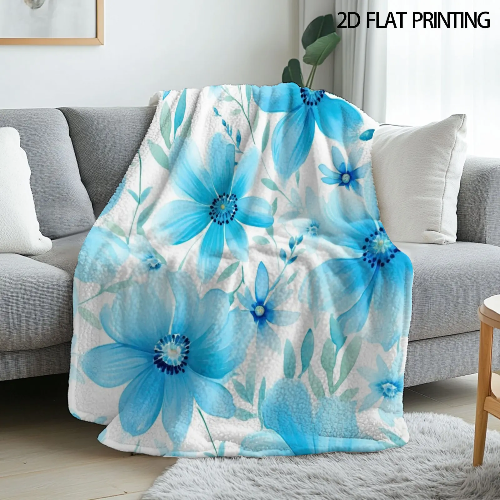 1pc Blue Flower Flannel Blanket Suitable for - Soft Bedspread, Contemporary Bedspread with Multi-Color Bedspread Suitable for Camping, Naps,, Picnic - Cozy Warm Gift for Men &, Outdoor Use