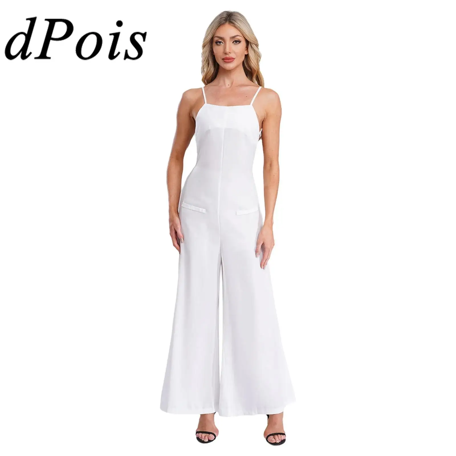 

Женские комбинезоны без рукавов, повседневные комбинезоны с открытой спиной, широкие брюки, комбинезон на бретельках, нарядный цельный наряд для вечеринки и вечера