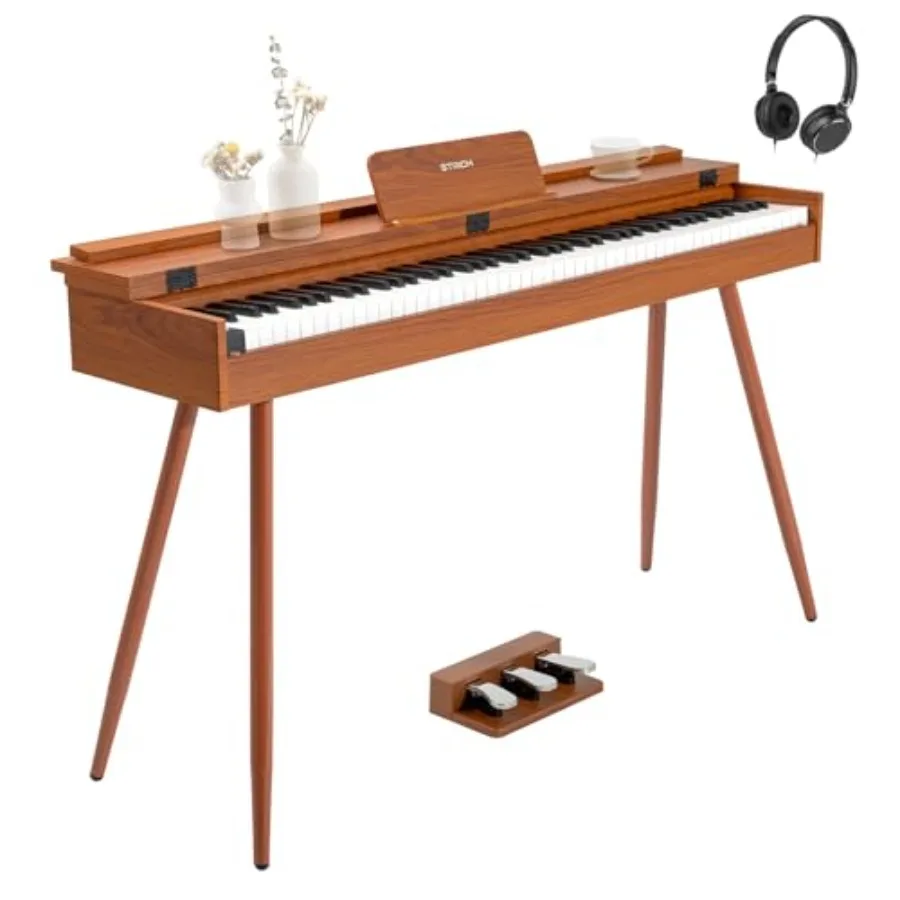

88 Key Digital Piano with Hammer-Action Weighted Keyboard Mahogany Finish Full Size Desk Stand 25Wx2 Speakers Headphones Three