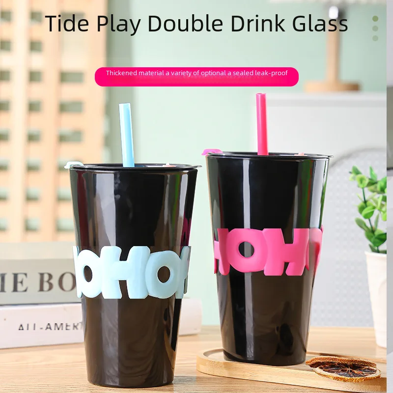 New dopamine Internet celebrity straight straw Cup letter Cup high-looking large capacity water cup office handy Cup Mhw bomber