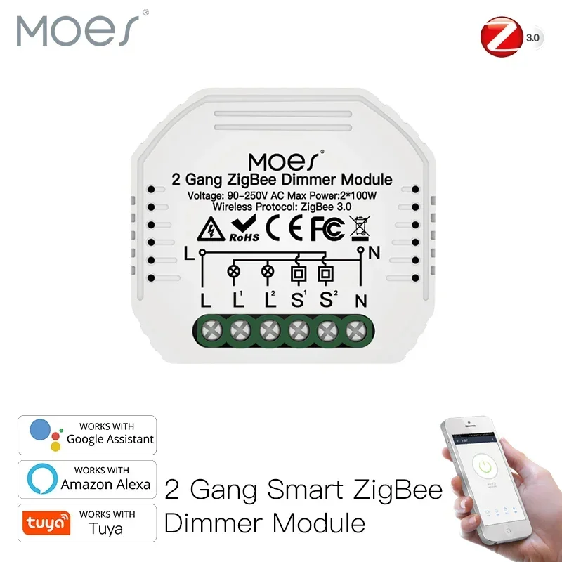 MOES Tuya ZigBee 3.0 slimme lichtschakelaar relaismodule 1/2/3 gang Smart Life/Tuya app-bediening, werkt met Alexa Google Home Yandex