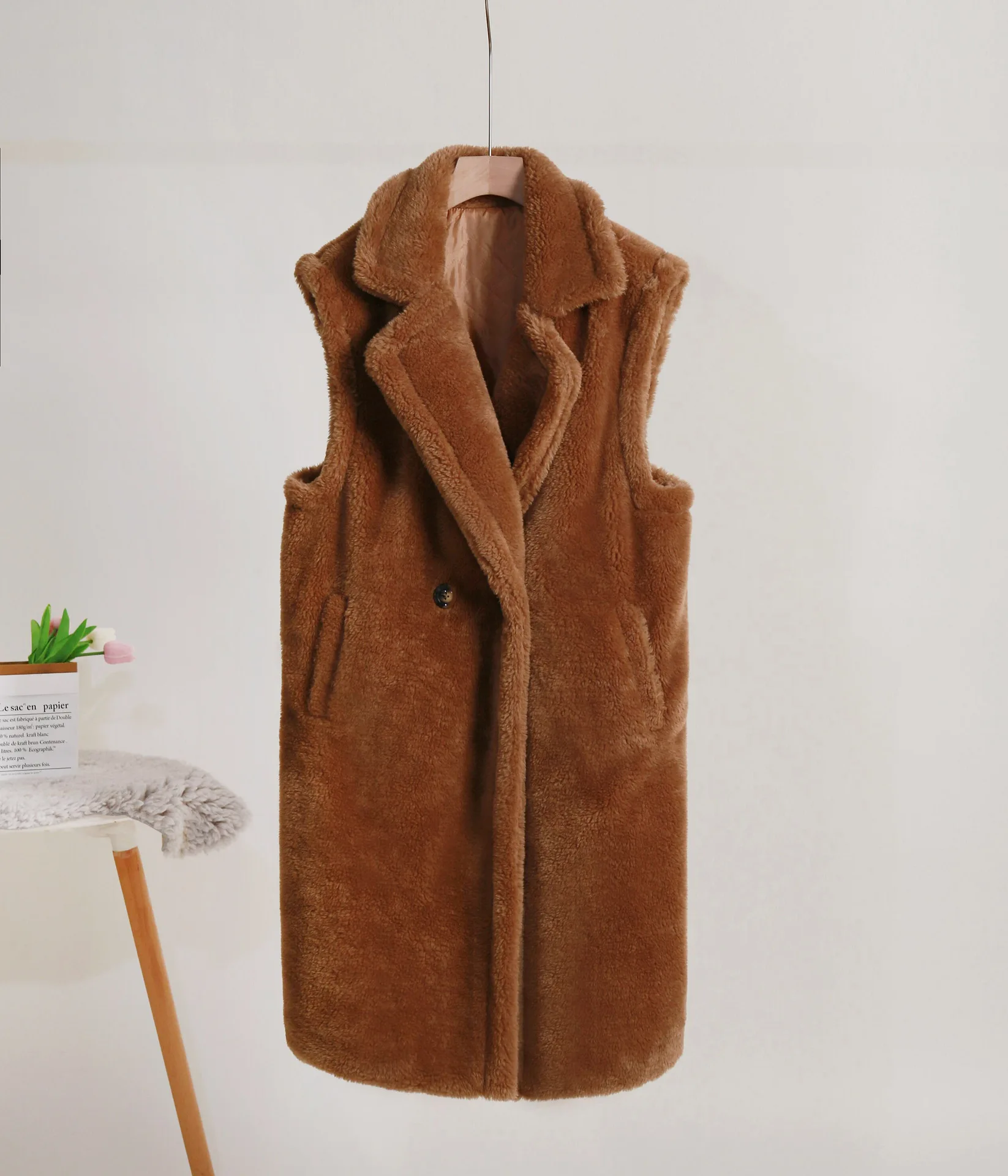 Winter Thick Faux Fur Waistcoat Women Casual Pockets Teddy Sleeveless Jackets Coats Female Streetwear