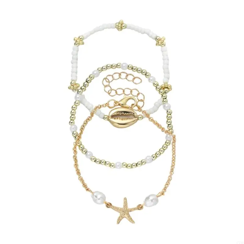  3 Pcs Modifiable Coastal Bangle Pack Stone Accented Mixture Marine Enchantments Thin Impermeable Jewelry