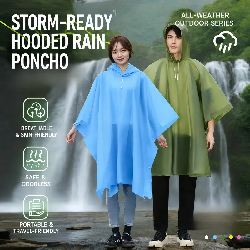 Rain Poncho 3-In-1 Waterproof PEVA Lightweight Reusable Hooded Rain Cape For Outdoor Camping Hiking Climbing Ground Mat Tarp