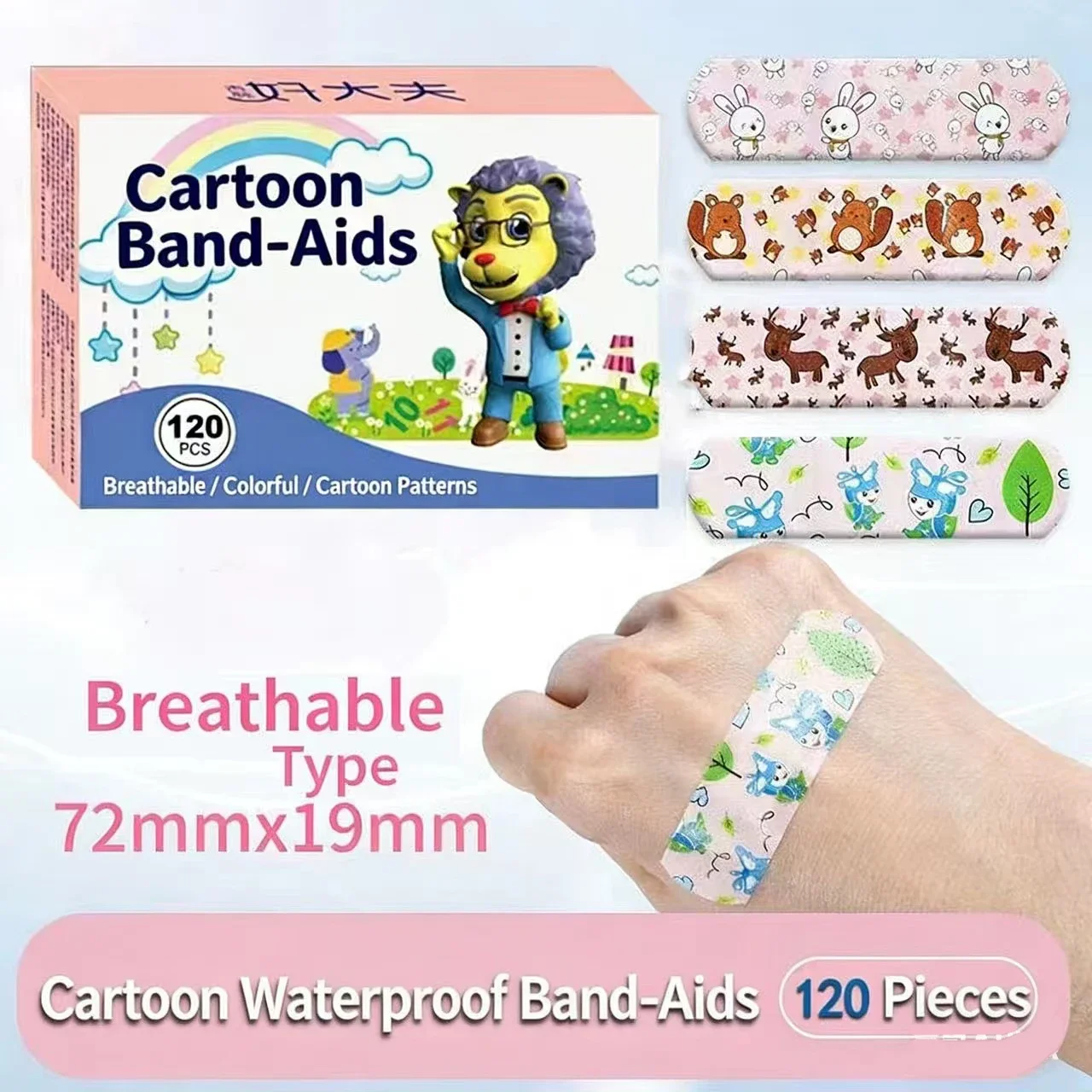 120 pieces of cartoon colored band-aids, cute mini children's breathable waterproof band-aids, medical band-aids, hemostatic pat