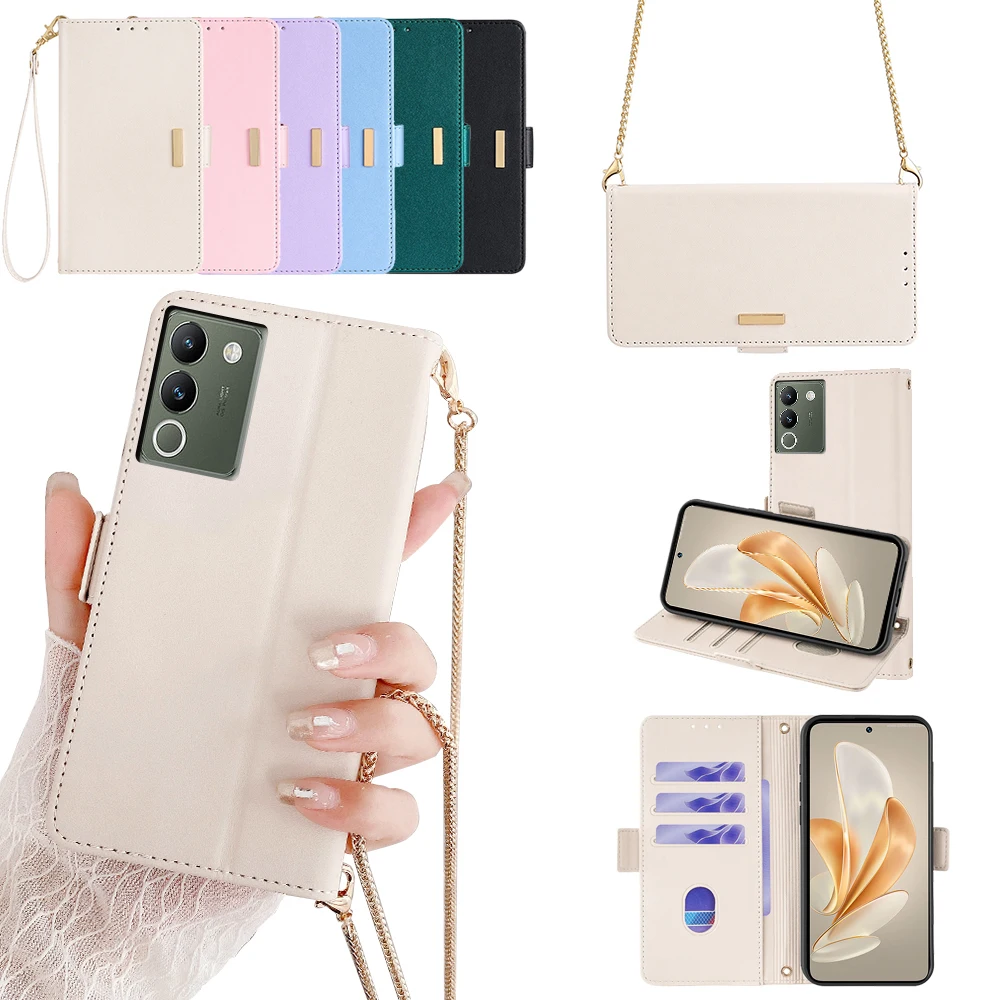 

Чехол-книжка GEFENIS RFID с магнитной пряжкой для VIVO V30 Pro V29 Lite V29E V27E V23E V21E V27 V25 V23 V21 Pro с 2-струнным чехлом через плечо