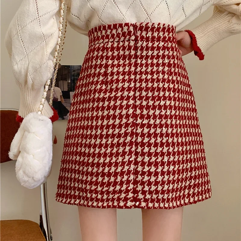 

Мини-юбки женские милые трапециевидные юбки с узором «гусиные лапки» на молнии винтажные кавайные зимние универсальные Y2k модные Faldas новейшие друзья во французском стиле