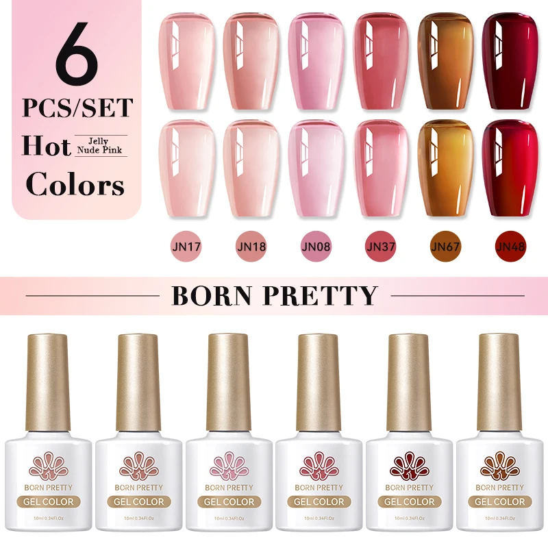 BORN PRETTY 6pcs Jelly Kleur Gel Nagellak Set Semi permanent Losweken UV LED Vernis Nagelbenodigdheden Salon Kits