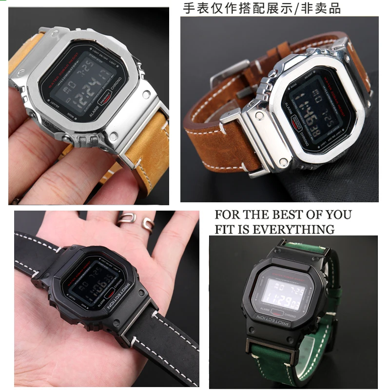 For Casio G-SHOCK DW5600 GW-B5600 GW-M5610 Modified Vintage cowhide watch strap Retro Soft men's watchband + adapter Free tool