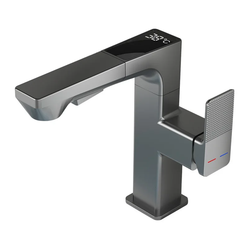 Square Pullout Faucet w/ Dig Display, Dual Spray/Stream, Hot/Cold, 360 Swivel, Lead-Free Brass, Wtr-Saving, Easy Instl, Sink