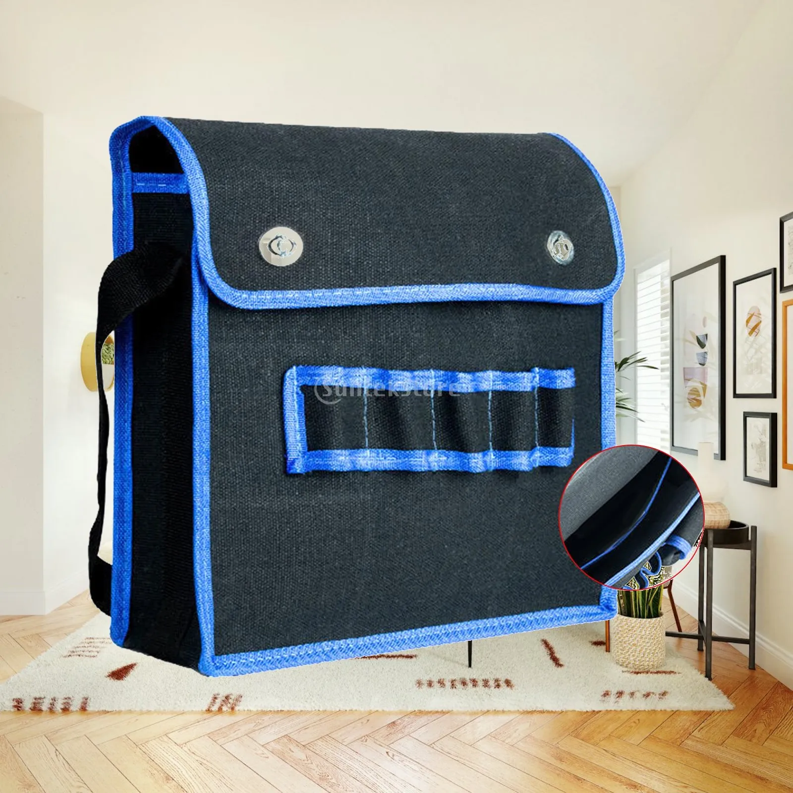 Large Canvas Toolbag Wear Resistant Multifunction Pouch with External Pocket for Electrician Carpenter Plumber Builder Gardener