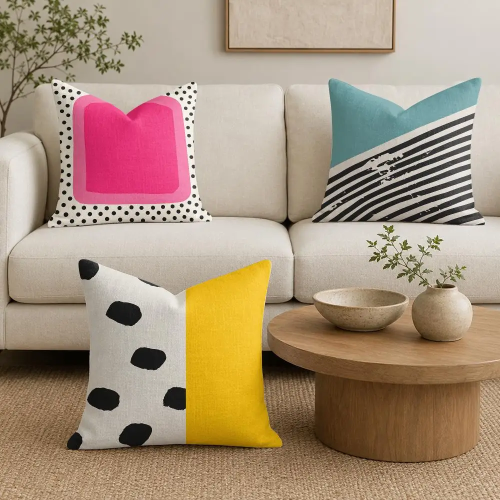 Mid Century Modern Pop Art Cushion Cover Natural Linen Organic Fabric Double-Sided Printing Sofa Home Decor Gift Pillow Cover