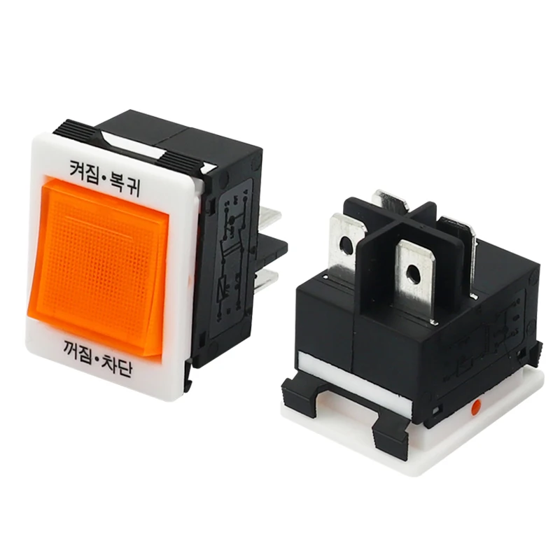 Overload and overcurrent protection switch, boat-shaped switch, lift plate, 4-pin, 2-position, silver contact with light, 16A
