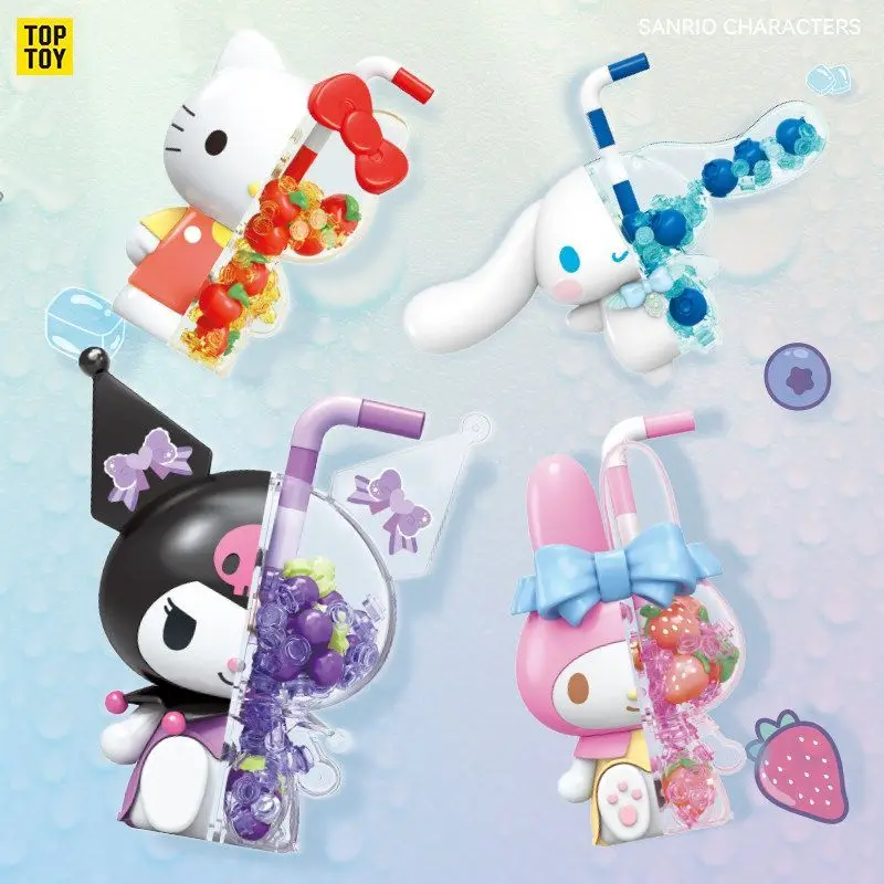 Sanrio Series Hello Kitty Kuromi My Melody Cinnamoroll Bubble Soda Building Blocks Toy Anime Figure Doll Figurine Birthday Gift