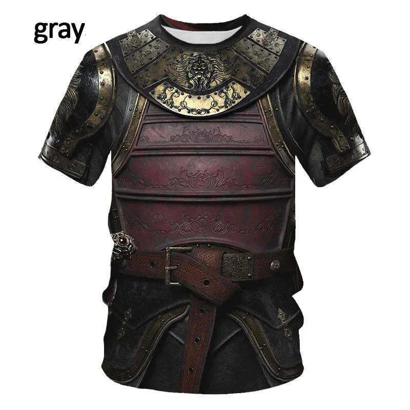 New Medieval Armor 3D Print T Shirt Men\'s Casual Funny Round Neck Short-sleeved T-shirt