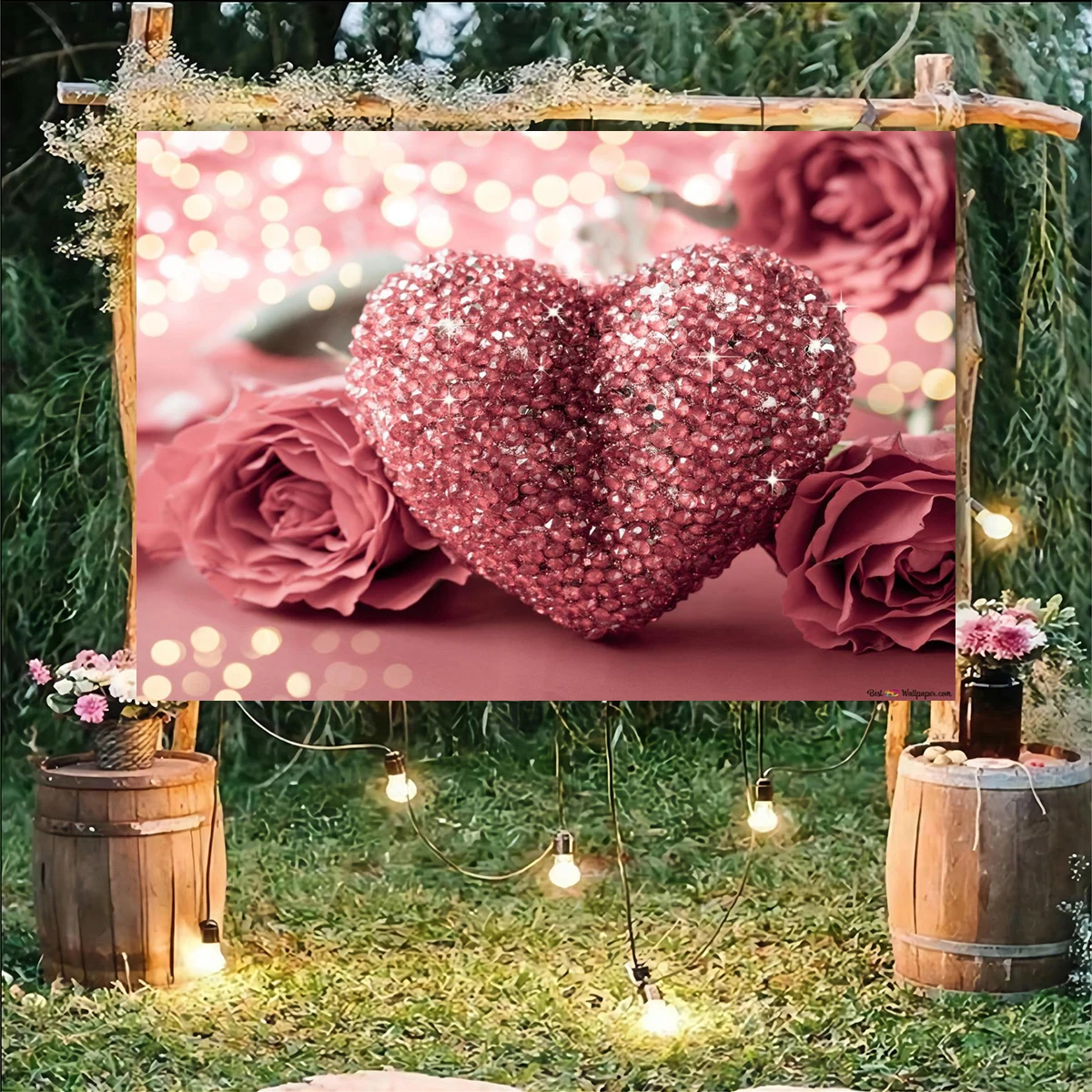 

HKFZ 10x8ft Valentine's Day Backdrop Beautiful Blossom Love Heart Party Bridal Shower Wedding Anniversary Decoration Banner