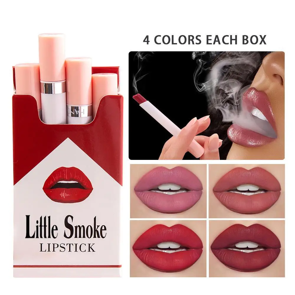 Impermeável Matte Lip Stick Set, Long Lasting Maquiagem, caixa de cigarro, Design Lipliner Cosméticos, 24 horas, 4pcs