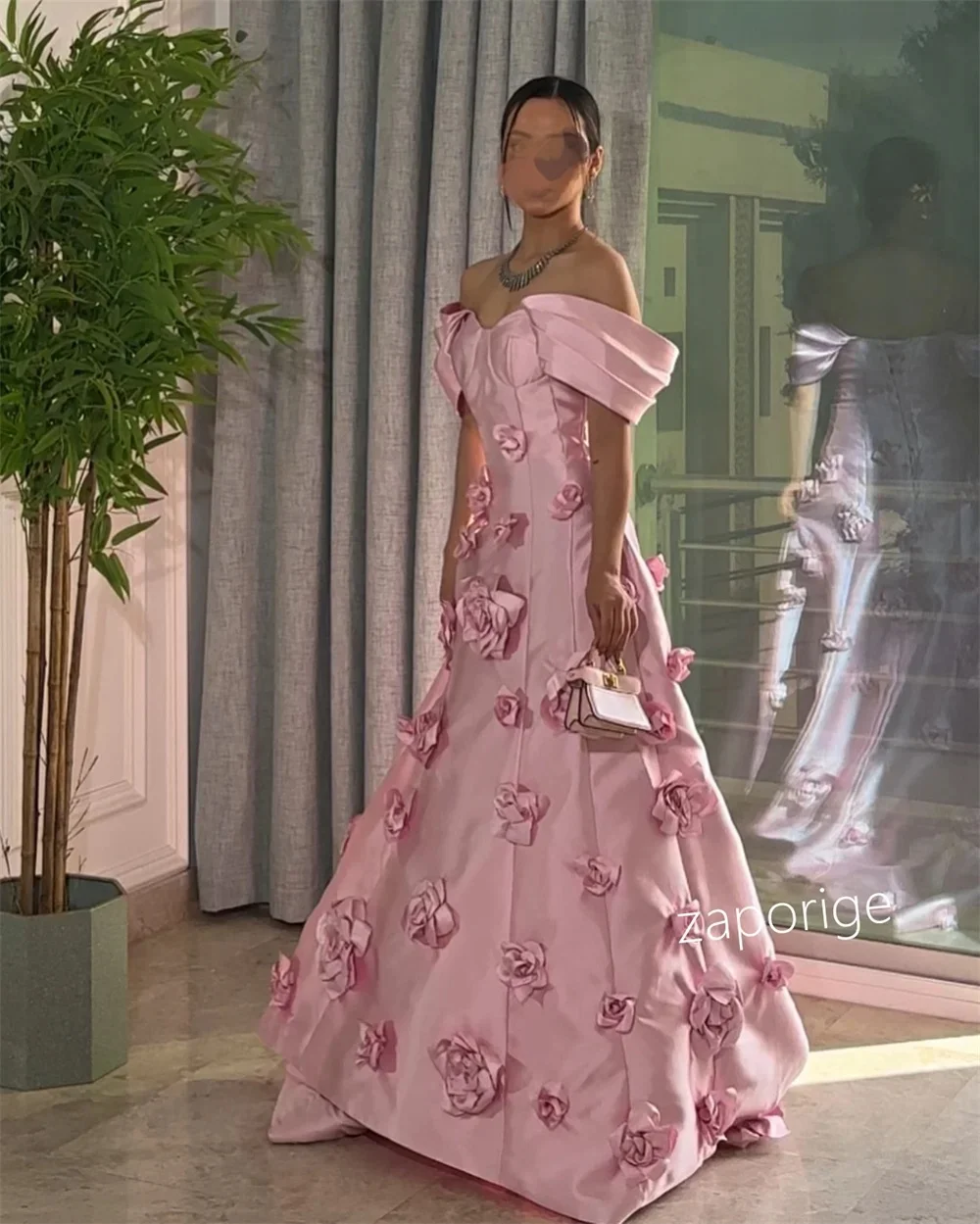 فستان سهرة وردي حورية البحر على شكل زهرة للنساء مخصص عربي فيستدوس دي غالا بدون أكتاف فساتين حفلات بدون أكمام #3